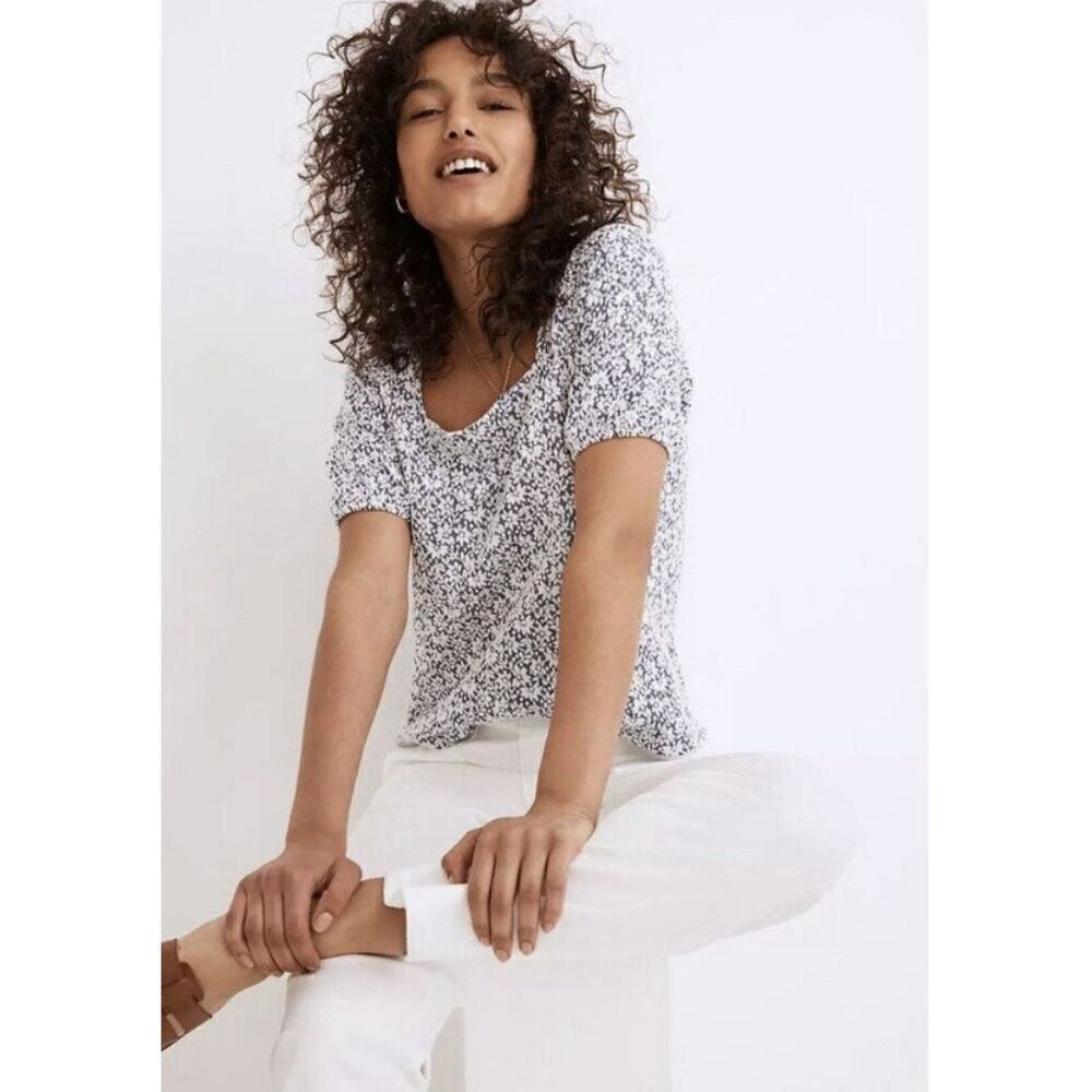 Madewell Floral Jacquard Button-Back Cottage Core Top Size XXS